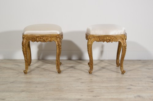 18th Century, Italian Pair Of Gilt Wood Louis XV Stools - Seating Style Louis XV