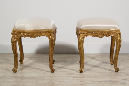 18th Century, Italian Pair Of Gilt Wood Louis XV Stools - 