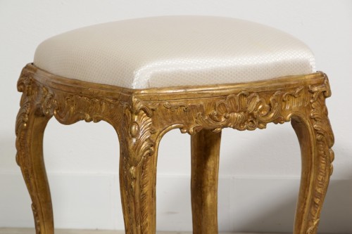 18th century - 18th Century, Italian Pair Of Gilt Wood Louis XV Stools