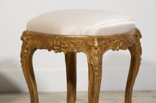 18th Century, Italian Pair Of Gilt Wood Louis XV Stools - Louis XV