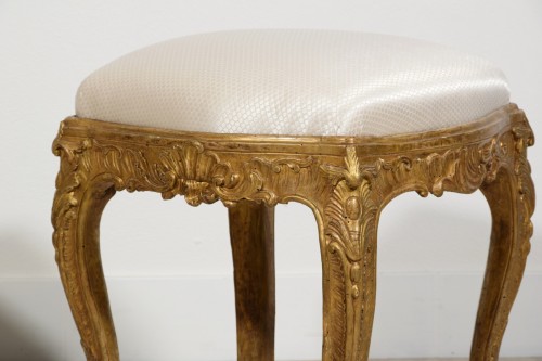 Antiquités - 18th Century, Italian Pair Of Gilt Wood Louis XV Stools