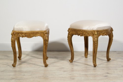 Antiquités - 18th Century, Italian Pair Of Gilt Wood Louis XV Stools