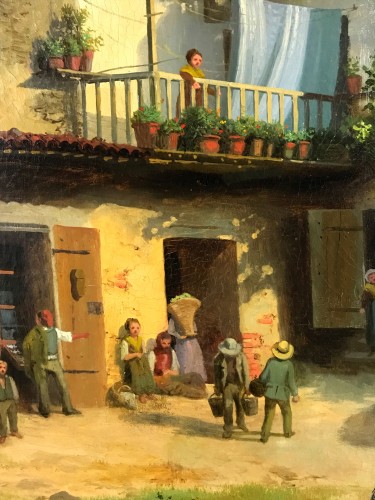 XIXe siècle - Marché à la tour de Giaveno - Carlo Piacenza (1814-1887)