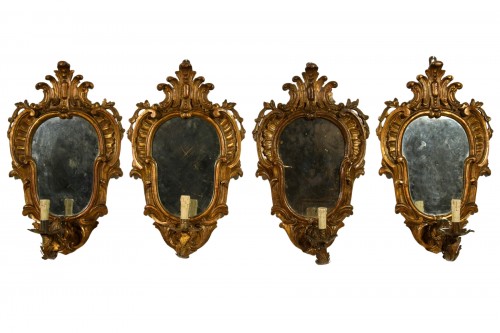 19th Century, Four Italian Carved Giltwood Sconces