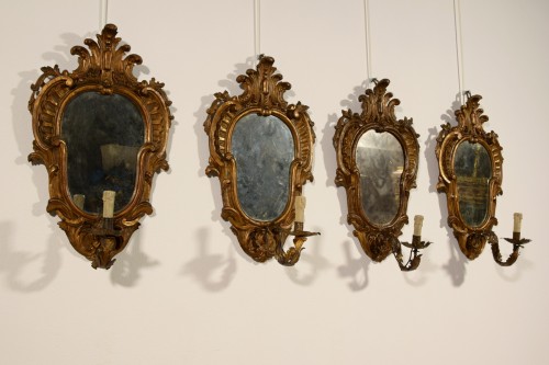 Lighting  - 19th Century, Four Italian Carved Giltwood Sconces