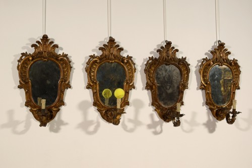  - 19th Century, Four Italian Carved Giltwood Sconces