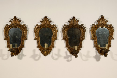 Antiquités - 19th Century, Four Italian Carved Giltwood Sconces