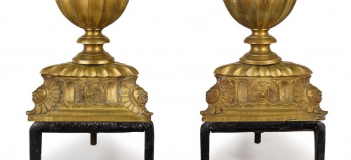 Decorative Objects  - Pair of gilded and chiselled bronze fireplace chenets France 