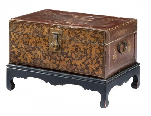 20th century, China lacquered and golden wood Trunk