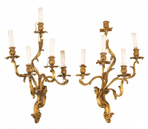 19th century, Pair of French Four-Light Gilt Bronze 