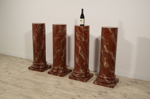  - 19th Century, Four Wood Columns Lacquered in Faux Rosso di Verona Marble