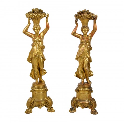 Couple de sculptures néoclassiques en bois doré, Italie, XVIIIe siècle