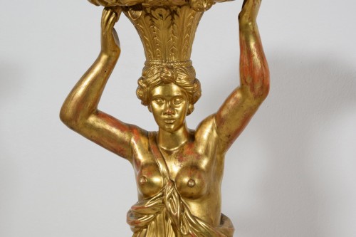 Paire de sculptures néoclassiques en bois doré, Italie, XVIIIe siècle - Sculpture Style Louis XVI