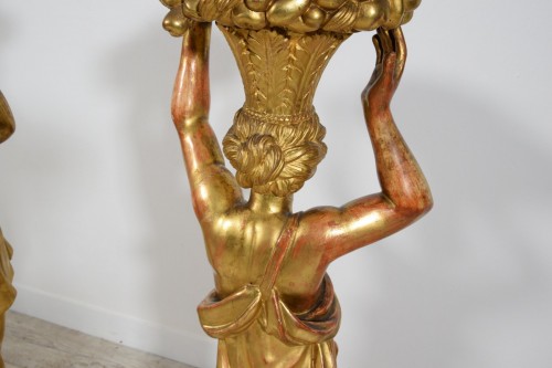 Sculpture Sculpture en Bois - Paire de sculptures néoclassiques en bois doré, Italie, XVIIIe siècle
