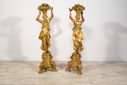 Pair of Italian neoclassical giltwood sculptures, 18th century - 