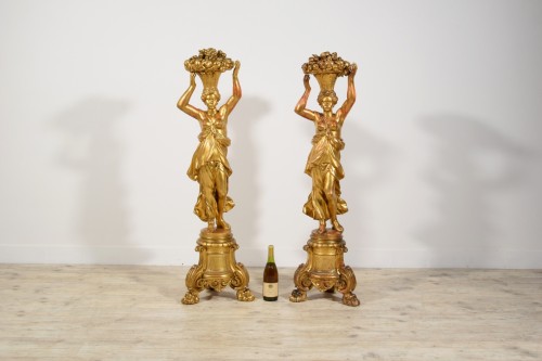 Paire de sculptures néoclassiques en bois doré, Italie, XVIIIe siècle - Louis XVI
