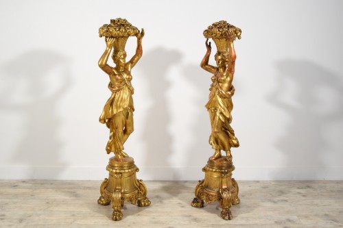 Louis XVI - Pair of Italian neoclassical giltwood sculptures, 18th century