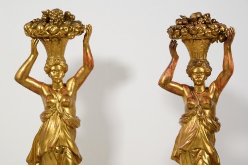 Antiquités - Paire de sculptures néoclassiques en bois doré, Italie, XVIIIe siècle