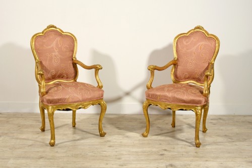 Sièges Fauteuil & Bergère - Paire de fauteuils en bois doré, Italie début XIXe siècle