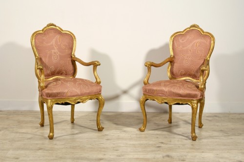 Paire de fauteuils en bois doré, Italie début XIXe siècle - Brozzetti Antichità