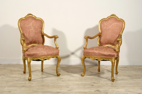 Pair of early 19th Century Italian Giltwood Armchairs - 