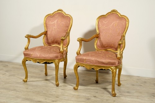 19th century - Pair of early 19th Century Italian Giltwood Armchairs