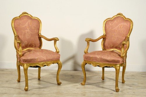  - Paire de fauteuils en bois doré, Italie début XIXe siècle