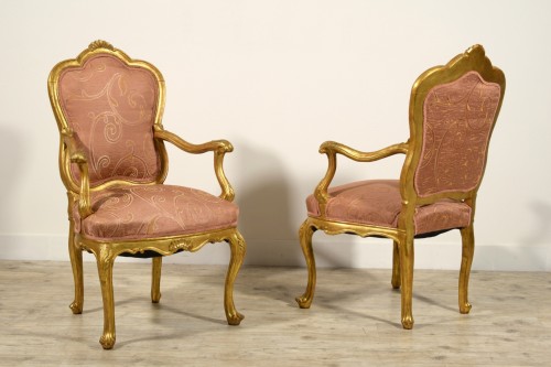 Antiquités - Pair of early 19th Century Italian Giltwood Armchairs