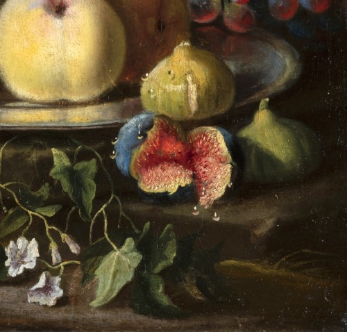 Maximilian Pfeiler   - Nature morte avec pêches, raisins, figues et grenades - Tableaux et dessins Style Louis XV