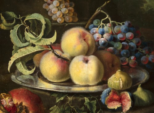 XVIIIe siècle - Maximilian Pfeiler   - Nature morte avec pêches, raisins, figues et grenades