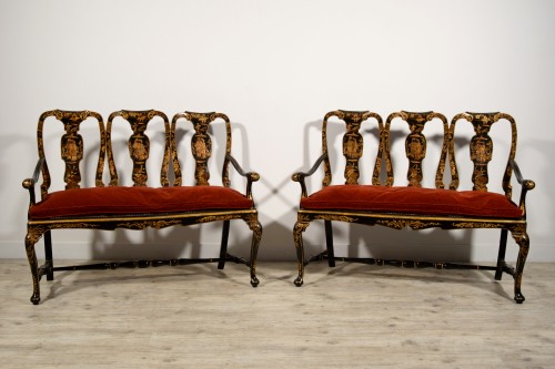 Pair Of Sofas Carved Walnut And Lacquered Chinoiserie, Venice,18th century