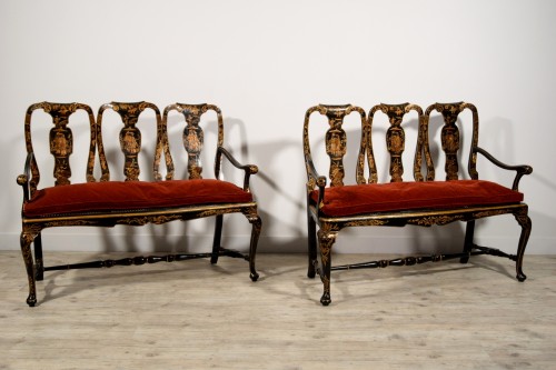 Pair Of Sofas Carved Walnut And Lacquered Chinoiserie, Venice,18th century - Seating Style Louis XV