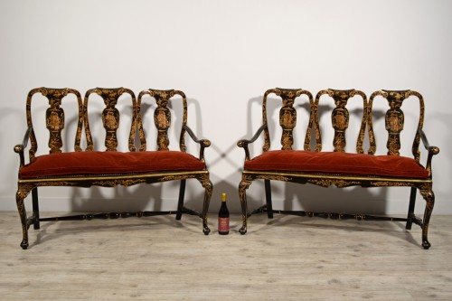 Pair Of Sofas Carved Walnut And Lacquered Chinoiserie, Venice,18th century - 