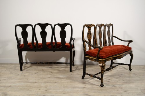 Louis XV - Pair Of Sofas Carved Walnut And Lacquered Chinoiserie, Venice,18th century