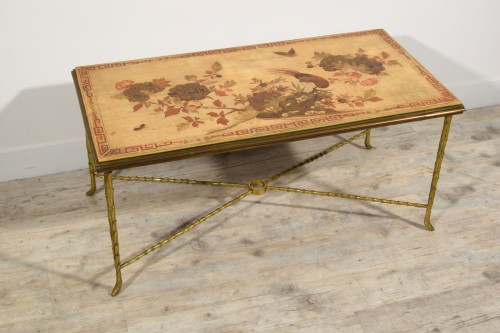 Table basse en bronze et Chinoiserie, Maison Bagues - Mobilier Style Années 50-60