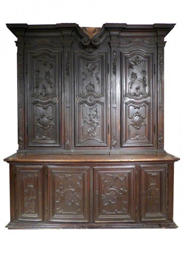17th Century, Italian Carved Wood Sacristy Cabinet