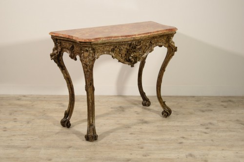 Console en bois sculpté, Italie XVIIIe siècle - Mobilier Style Louis XV