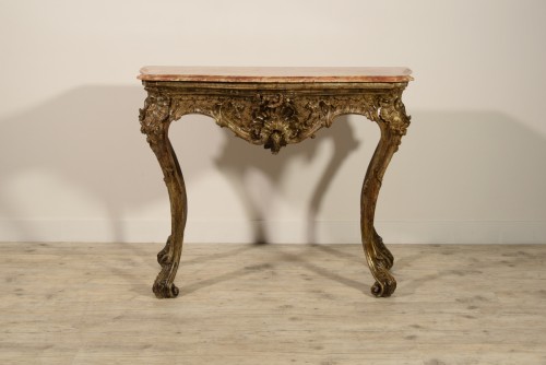Louis XV - 18th Century, Italian Naples Baroque Carved Wood Console