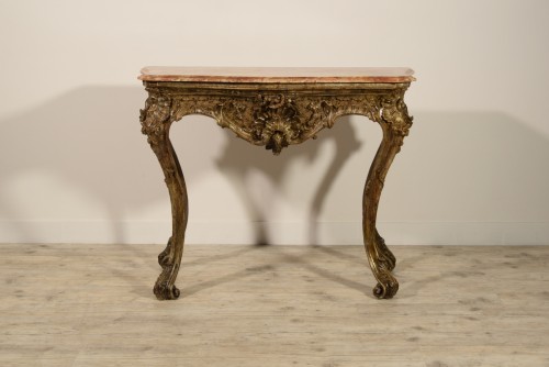 Louis XV - Console en bois sculpté, Italie XVIIIe siècle