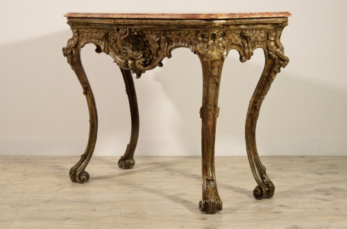 Antiquités - 18th Century, Italian Naples Baroque Carved Wood Console