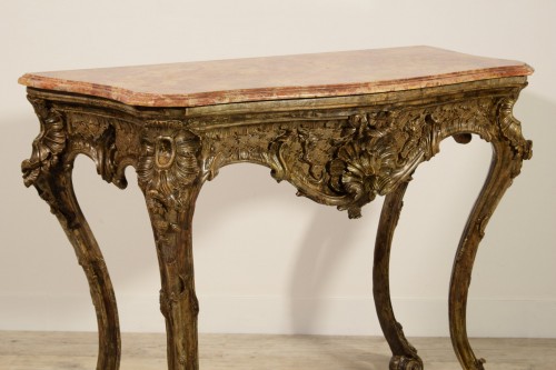 Antiquités - 18th Century, Italian Naples Baroque Carved Wood Console