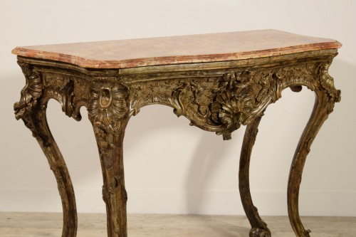 Antiquités - Console en bois sculpté, Italie XVIIIe siècle