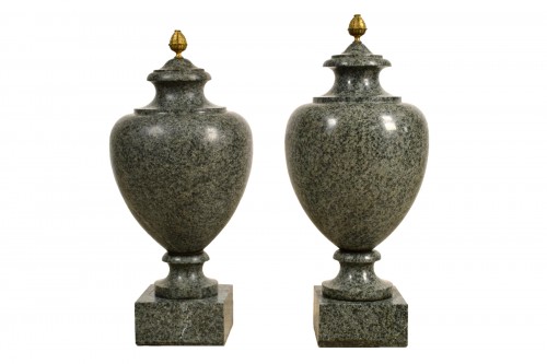 Pair Of Green Granite Vases, 19th Century