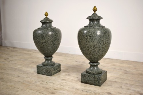 Decorative Objects  - Pair Of Green Granite Vases, 19th Century