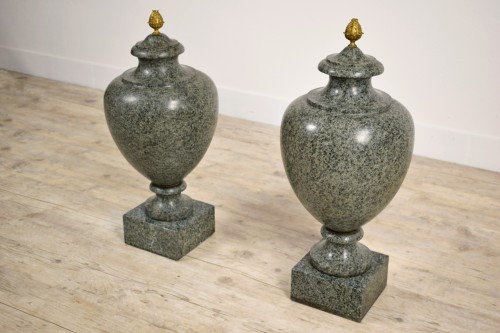 19th century - Pair Of Green Granite Vases, 19th Century