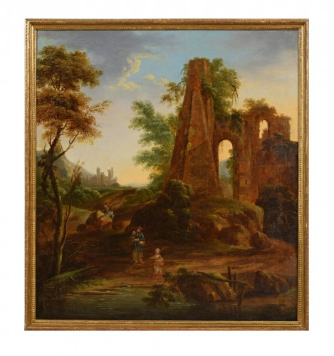 Paysage de ruines animées - École italienne du XVIIIe Siècle