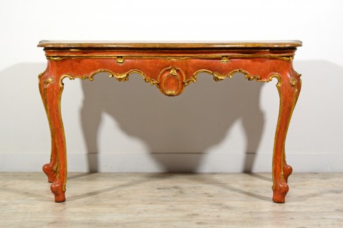 Mobilier Table & Guéridon - Console Vénitienne Baroque en bois laqué rouge et doré du XVIIIe siècle