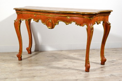 Console Vénitienne Baroque en bois laqué rouge et doré du XVIIIe siècle - Brozzetti Antichità