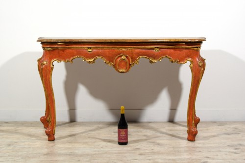 Console Vénitienne Baroque en bois laqué rouge et doré du XVIIIe siècle - Louis XV