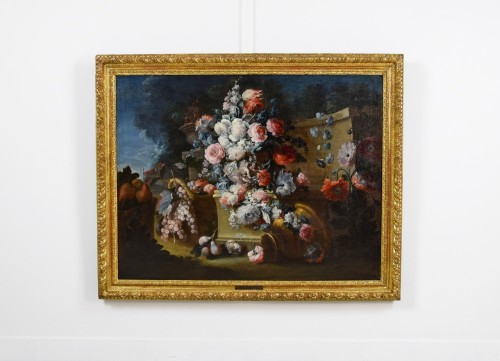 Tableaux et dessins Tableaux XVIIIe siècle - Michele Antonio Rapos (Italy, Turin 1733-1819) - Nature morte avec triomphe de fleurs